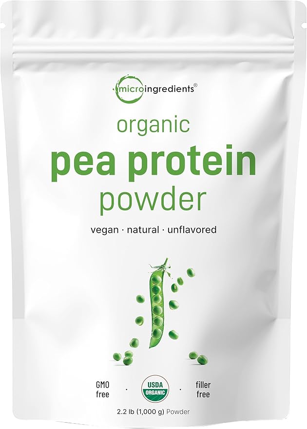 North America Grown Organic Pea Protein Powder 1KG (2.2 Pounds) | Plant-Based Vegan Protein Meatless Protein Supplement Natural Branched Chain Amino Acids | Non-GMO Soy Free