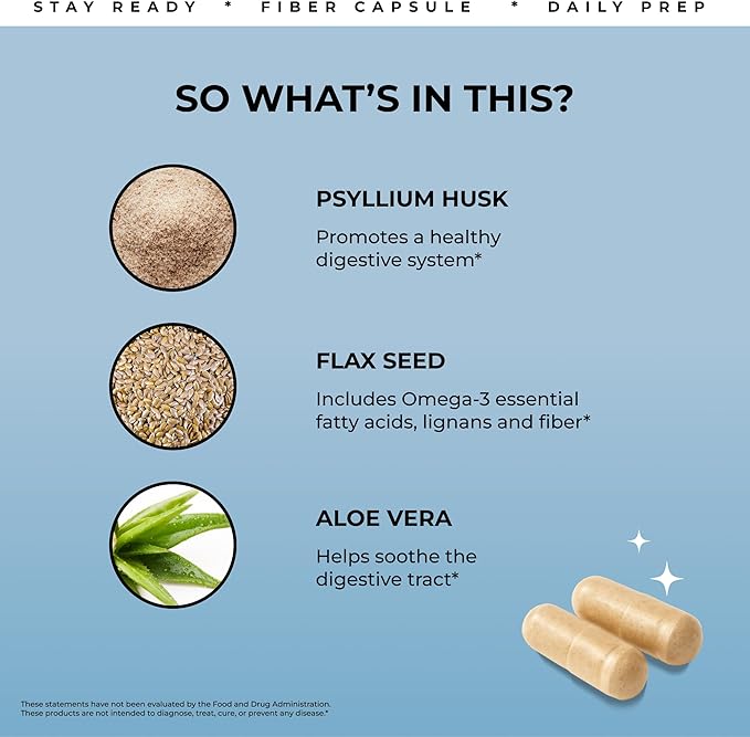 Pure for Men Original Cleanliness Stay Ready Fiber Supplement | Helps Promote Digestive Regularity | Psyllium Husk Aloe Vera Chia Seeds Flaxseeds | Proprietary Formula | 240 Vegan Capsules