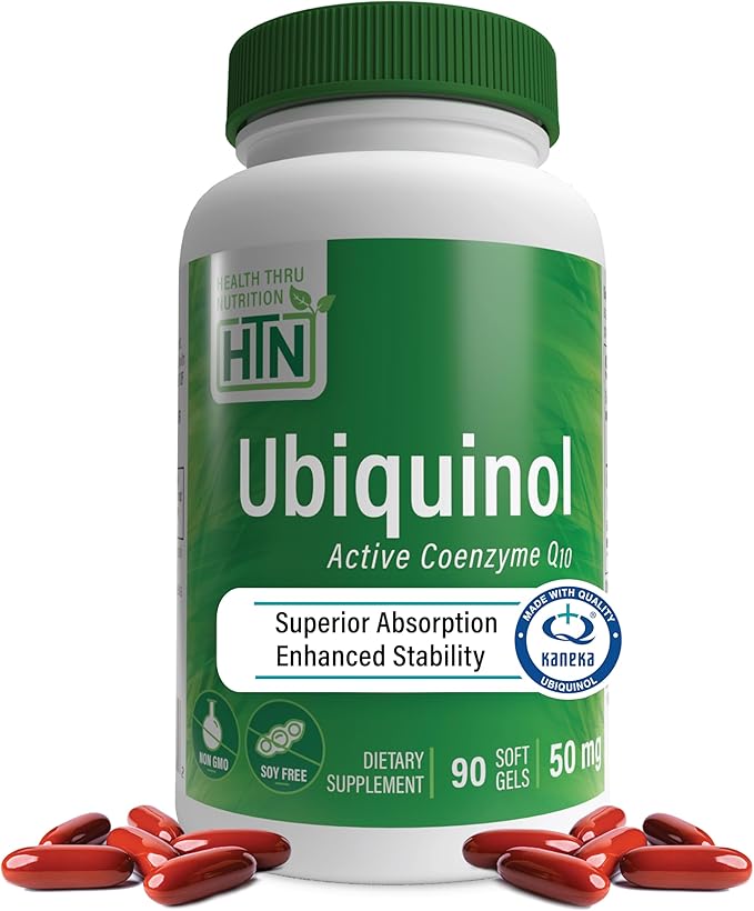 Health Thru Nutrition Ubiquinol 50mg 90 Softgels as Kaneka QH Reduced CoQ-10 | Stabilized - 3rd Party Tested | Enhanced Bioavailability | Cardiovascular &amp Mitochondria Function Support | Non-GMO