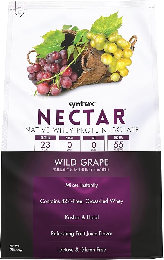 Syntrax Nutrition Nectar 100% Whey Protein Isolate Powder Refreshing Fruit Juice Flavor Wild Grape 2 lbs.
