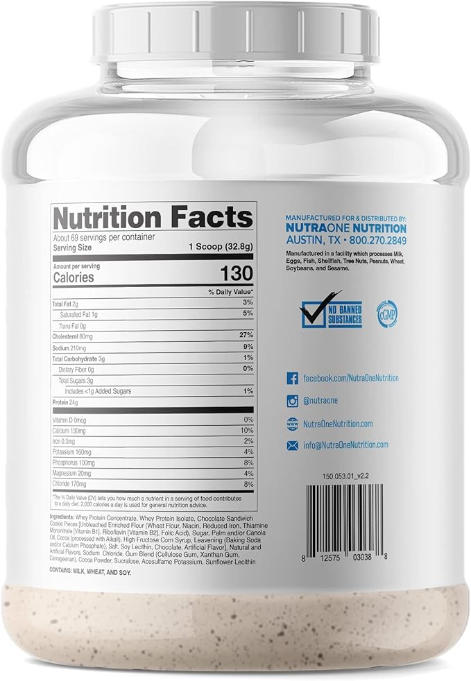 NutraOne ProteinOne Whey Protein Promote Recovery and Build Muscle with a Protein Shake Powder for Men &amp Women (Cookies &amp Cream 5 LB)