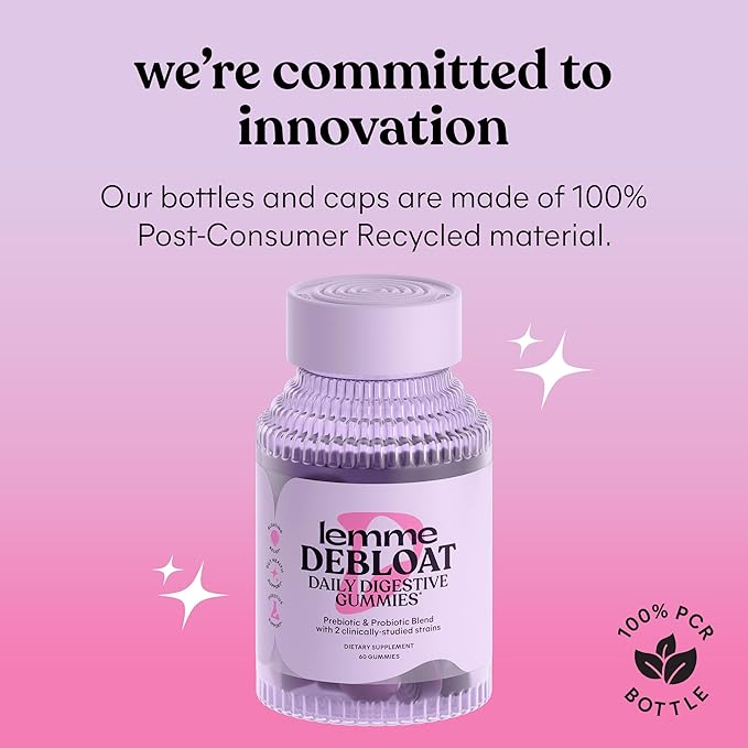 Lemme Debloat - Digestive &amp Gut Health Gummies with 2 Clinically Studied Probiotics &amp Prebiotic Vegetarian Gluten Free Non GMO BlackBerry Flavor (60 Count) (Pack of 2)