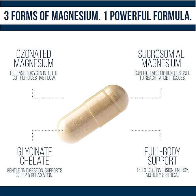 Thyro Mag+ Triple Magnesium Complex – Magnesium Glycinate Sucrosomial &amp Mag O7 (Ozone) – Thyroid &amp Adrenal Support Sleep Mood Energy – 90 Capsules – by Dr. Westin Childs