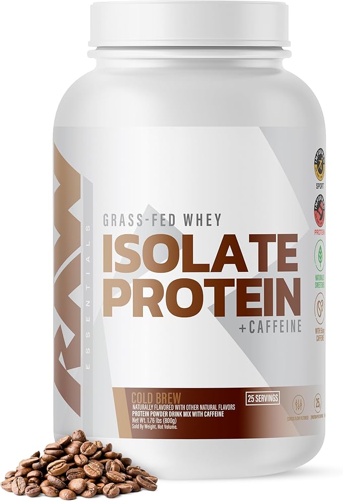 RAW Whey Isolate Protein Powder Cold Brew - 100% Grass-Fed Sports Nutrition Whey Protein Powder for Muscle Growth &amp Recovery - Low-Fat Low Carb Naturally Flavored &amp Sweetened - 25 Servings