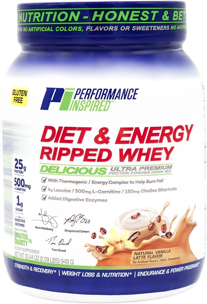 Performance Inspired Diet &amp Energy Whey Protein – 25G Clean Protein – L-Carnitine &amp Leucine – Digestive Enzymes – Green Tea Extract – Gluten-Free – 1g Sugar – Vanilla Latte – 2.4 lb