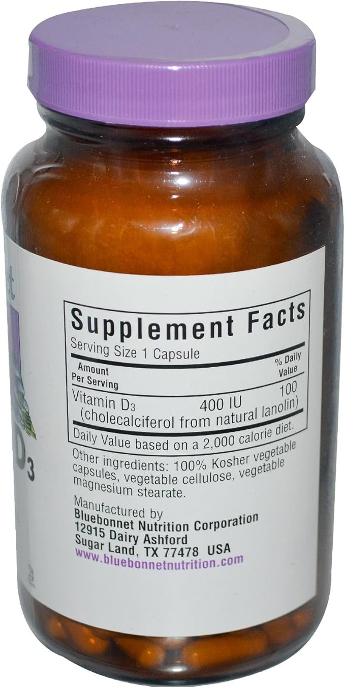 Bluebonnet Nutrition - Vitamin D3 400 IU - 180 Vegetarian Capsules