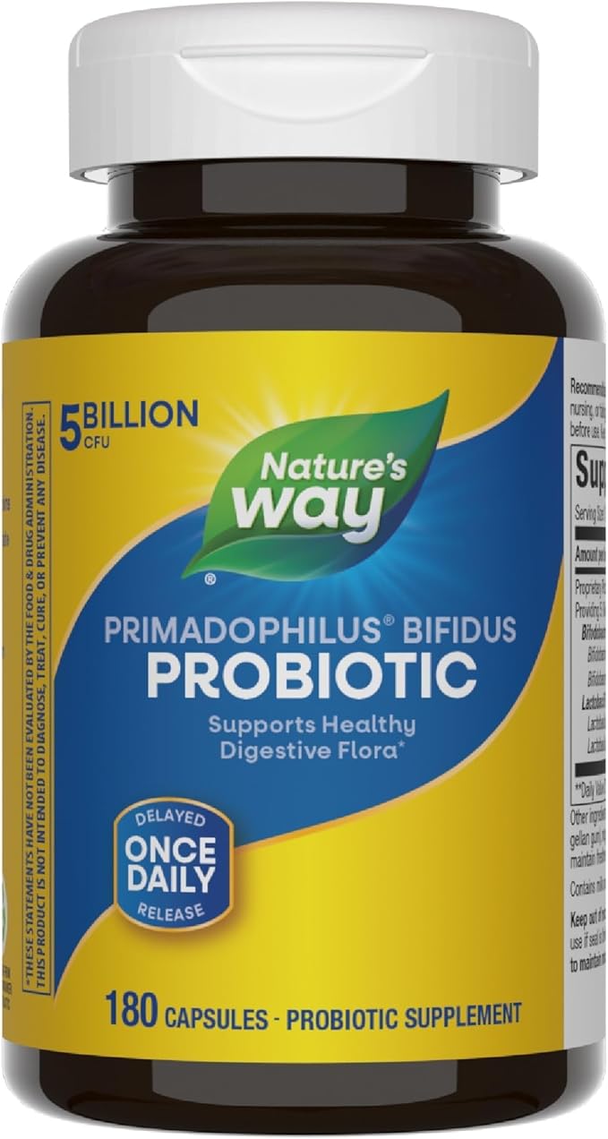Nature's Way Primadophilus Bifidus Probiotic Supports Digestive Flora* 5 Billion Live Probiotic Cultures per Capsule Lactobacilli Bifidobacteria 180 Capsules (Packaging May Vary)