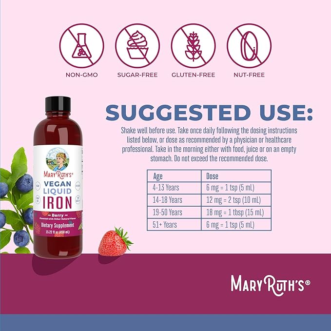 MaryRuth's Women's Multivitamin + Hair Growth Liposomal (Peach) &amp Iron Liquid (Berry) | Clean Label Project Verified® | Supplements for Beauty Immunity &amp Overall Health | Vegan Non-GMO Glu