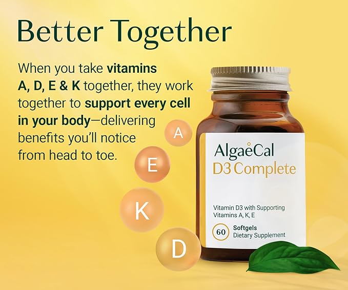ALGAECAL 4-in-1 Vitamin D3 K2 Complete - ADK Vitamin Supplement for Immune Support &amp Bone Health Whole Body Wellness 3 Month Supply + Free Magnesium Relax™ (60 caps)