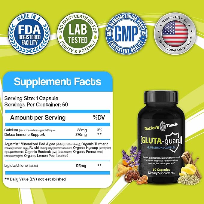 Doctor's Touch Liposomal Glutathione Supplement - Easy-to-Swallow Glutathione Capsules for Energy Brain Support and Skin Health - Pure Maximum Absorption Glutathione Liposomal Supplement