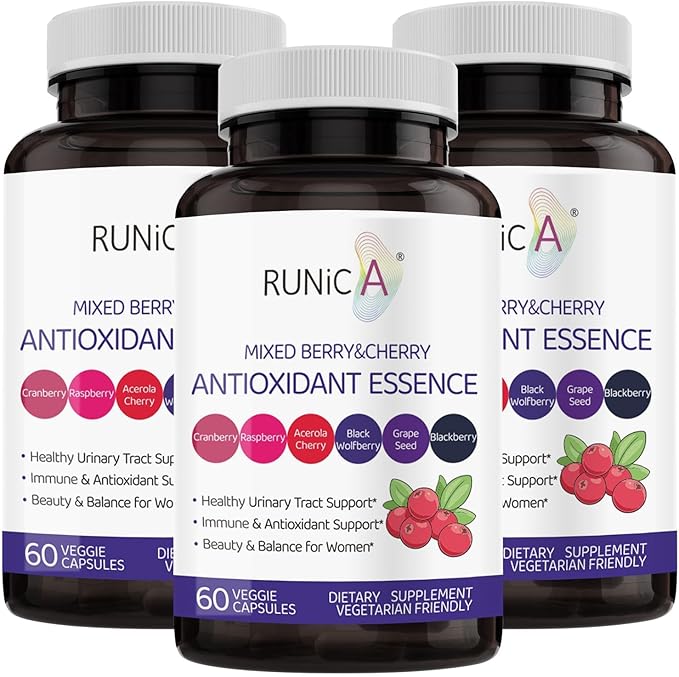 6X 6-in-1 Mixed Berry &amp Cherry Antioxidant Supplement - Urinary Tract Health &amp Immune Support - 180 Vegan Capsules 90-Day Ultimate Supply