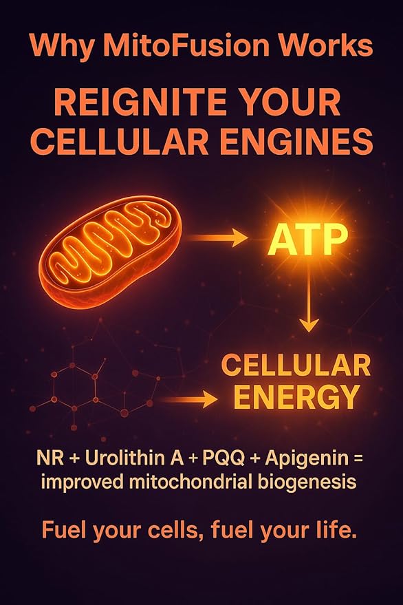 MitoFusion Complete Anti Aging NAD+ and Mitochondria Support Formula with 500mg Nicotinomide Riboside 250mg Urolithin A 25mg PQQ 50mg Apigenin. Energy | Focus | Longevity | Performance | Recovery