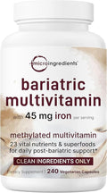 Micro Ingredients Methylated Bariatric Multivitamin with 45mg Iron for Women &amp Men 240 Veggie Capsules | 23-in-1 Essential Vitamins with D3 K2 Zinc &amp More| No Fillers Non-GMO