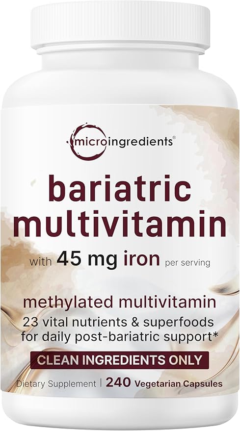 Micro Ingredients Methylated Bariatric Multivitamin with 45mg Iron for Women &amp Men 240 Veggie Capsules | 23-in-1 Essential Vitamins with D3 K2 Zinc &amp More| No Fillers Non-GMO