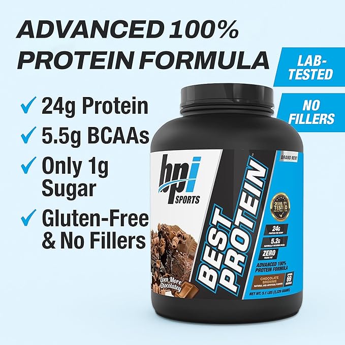 BPI Sports Best Protein – 100% Whey Protein Powder – Muscle Growth Recovery Meal Replacement – No Fillers Gluten Free – Best Protein Powder for Men &amp Women | Chocolate Brownie – 5.1 Pounds