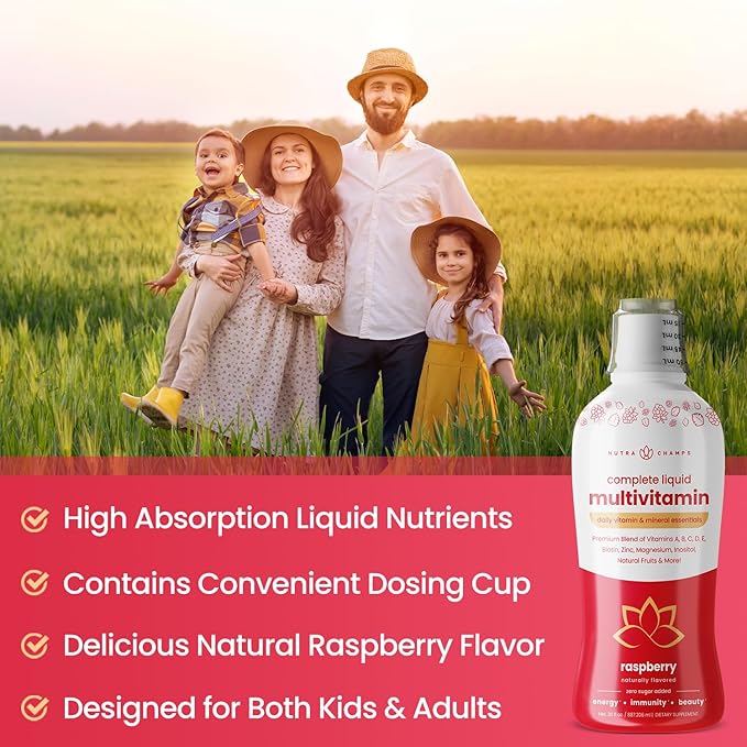 NutraChamps Complete Liquid Multivitamins | No Added Sugar | Vitamins for Women Men &amp Kids | Vegan Liquid Vitamin Multimineral Supplement | Energy Immunity &amp Beauty