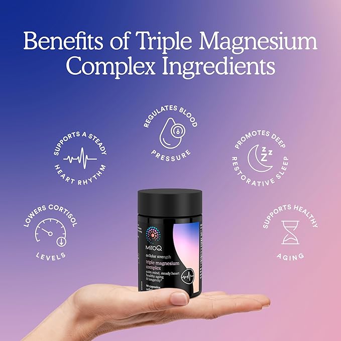 MitoQ Triple Magnesium Complex | Magnesium Glycinate Taurinate Oxide with GABA for Heart Health Stress Management &amp Deeper Sleep | High Absorption | 90 Capsules