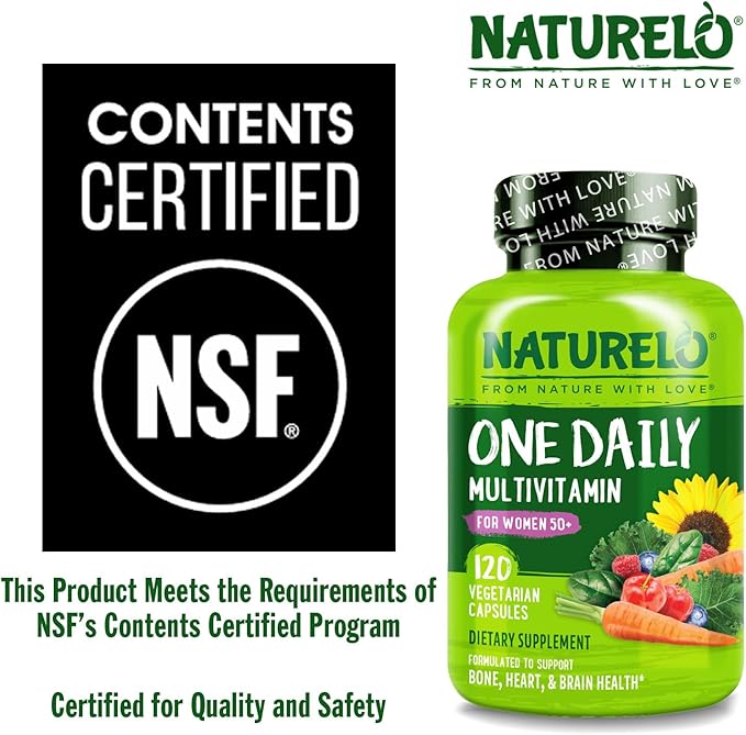 NATURELO One Daily Multivitamin for Women 50+ (Iron Free) - Menopause Support for Women Over 50 - Whole Food Supplement - Non-GMO - No Soy - 120 Capsules - 4 Month Supply
