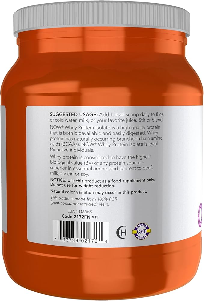 NOW Foods Sports Nutrition Whey Protein Isolate 25 g With BCAAs Unflavored Powder 1.2-Pound