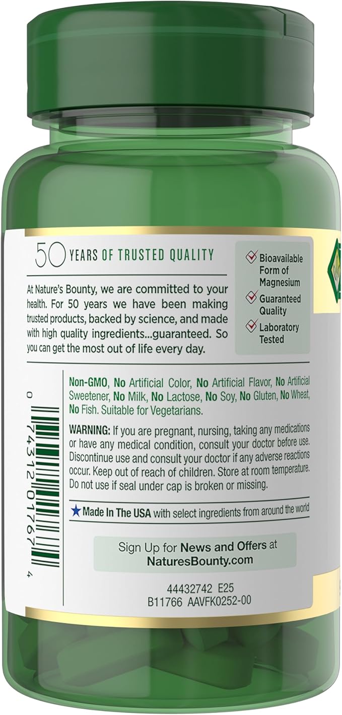 Nature’s Bounty Magnesium Citrate High Absorption Magnesium Supplement for Whole Body Health with 150 mg Magnesium Vegetarian Gluten Free 90 Capsules (Pack of 2)
