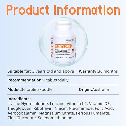 3 Pack Growth Code Natural Growth Supplement for Children and Teens - Vitamins D3 K2 Niacinamide Bone Strengthening - Children's Vitamins Made in Australia 30 Tablets