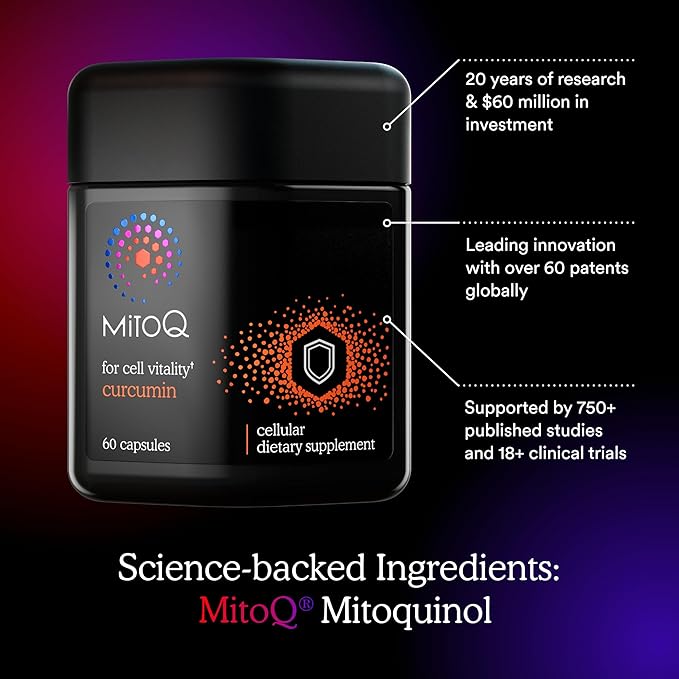 MitoQ Curcumin Longvida Lipidated Formula Mitochondria-targeted Antioxidant | Ultra Bioavailable &amp Sustained Action Free-Form Curcumin 60 Capsules