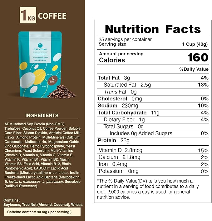 THE VEGAN Protein Combo 2.2lb Coffee Flavor Plus 1 Serving Unsweetened Plain