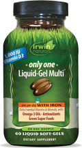 Irwin Naturals Only One Liquid-Gel Multi - 60 Softgels - One-Per-Day Multivitamin with Iron Omega-3 Oils Antioxidants &amp Green Super Foods
