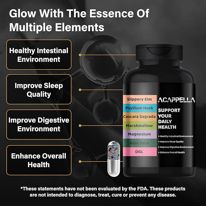 ACAPPELLA Magnesium Glycinate Probiotic for Women Psyllium Husk Capsules Slippery Elm with Marshmallow Root Aloe Vera Capsules Cascara Sagrada DGL Extract Supplement