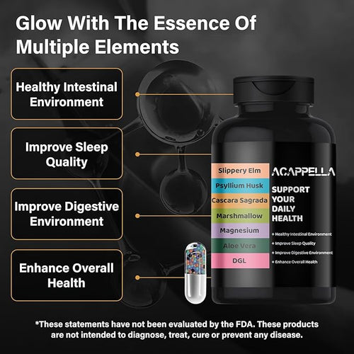 ACAPPELLA Magnesium Glycinate Probiotic for Women Psyllium Husk Capsules Slippery Elm with Marshmallow Root Aloe Vera Capsules Cascara Sagrada DGL Extract Supplement
