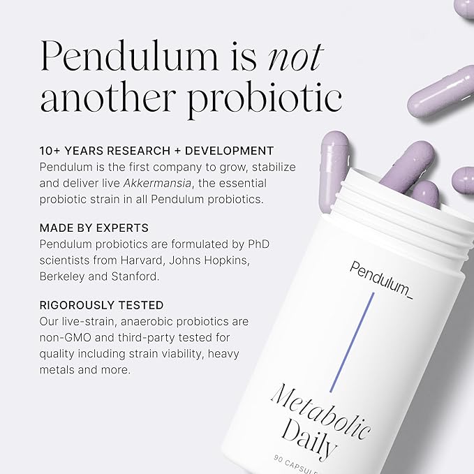 Pendulum Metabolic Daily - Multi-Strain Probiotic with Akkermansia muciniphila to Support Metabolism and Sustain Energy Levels - for Women and Men - 90 Capsules (1 Pack)