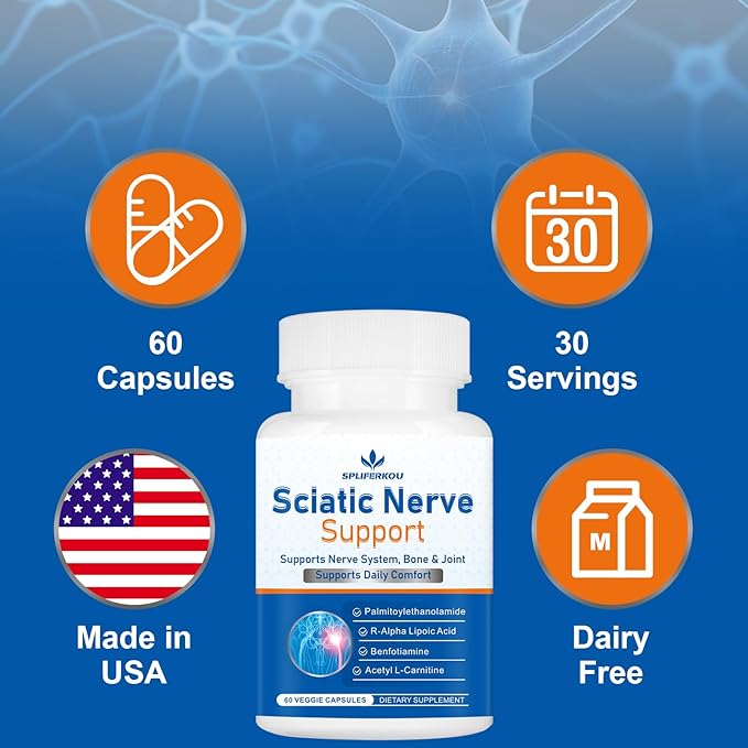 Sciatic Nerve Support Supplement Advanced Sciatic Nerve Support Formula with Pea Alpha Lipoic Acid Benfotiamine 60 Capsules