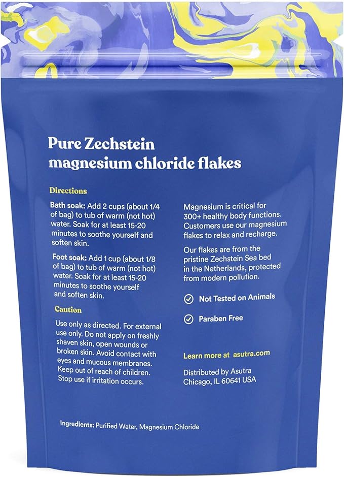 ASUTRA Magnesium Chloride Bath Flakes 4 lbs - for Relaxing Foot &amp Body Soaks Epsom Salt Alternative Rapid Absorption