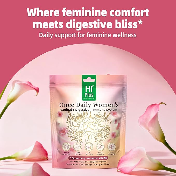 Once Daily Women's Probiotics Gummies | 50 Billion CFU 16 Strains | Supports Vaginal Health pH Balance Digestive &amp Immune System | Non-GMO Gluten-Free | 90 Count (45 Servings)