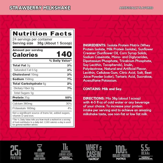 BSN SYNTHA-6 Isolate Protein Powder Strawberry Protein Powder with Whey Protein Isolate Milk Protein Isolate Flavor: Strawberry Milkshake 24 Servings (Packaging May Vary)