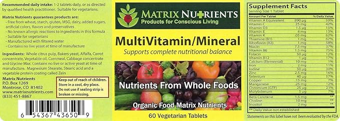 MULTIVITAMIN - Mineral - 100% Organic Whole Food Complete MultiVitamin - Great for Daily Health Lifestyle and More: Vitamin A Vitamin C Vitamin D Vitamin E and Much More! Vegan Tablets (60ct)