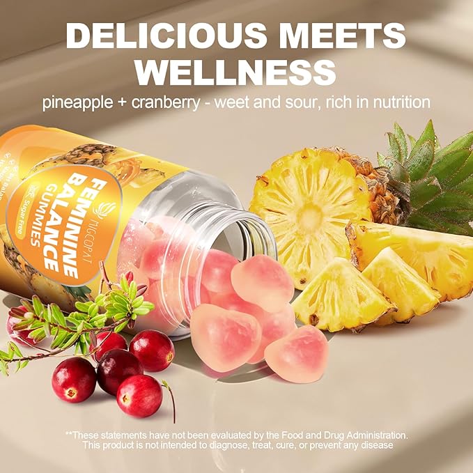 Premium Feminine Balance Gummies – 2 Pack Probiotic + Enzyme Blend for Digestive Hormone &amp PH Balance Pineapple Flavor 120 Gummies