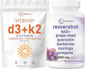 Micro Ingredients Vitamin D3 5000iu + K2 100mcg Softgels &amp Resveratrol NAD Supplements 3000mg Veggie Capsules | 2 Pack Bundle | D &amp K Sunshine Vitamins | Antioxidant Blend with Quercetin &am