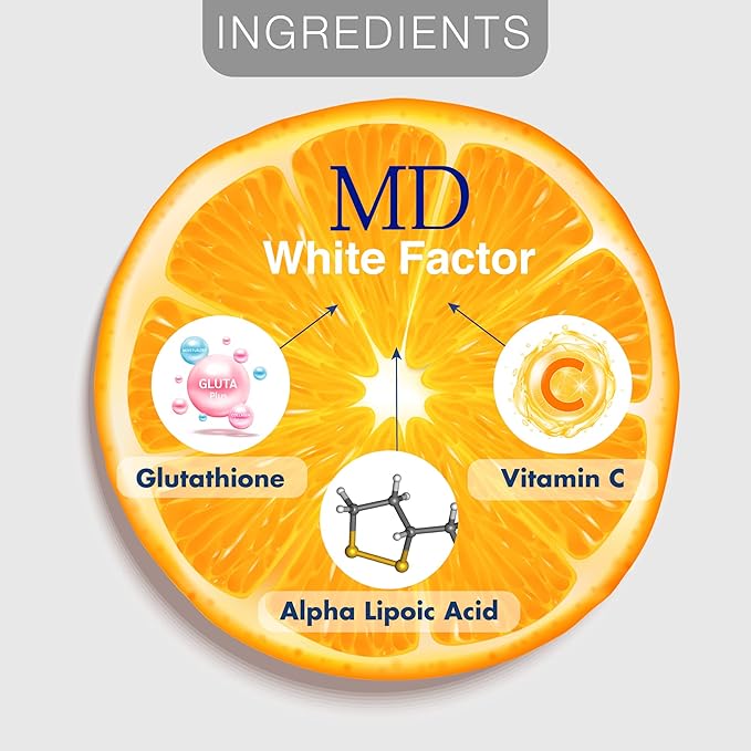MD White Factor - Glutathione Supplement with Effective Antioxidants Vitamin C &amp Lipoic Acid | (60 Capsules)