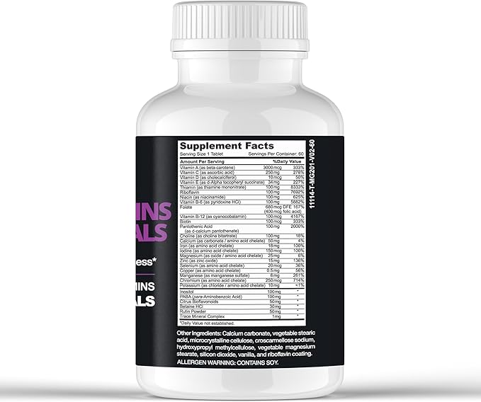 Multivitamin &amp Minerals One Tablet per Day Packed with 22 Essential – Immune Support | Energy Metabolism | Bone Health | Cognitive Support and More…– for Women &amp Men | 60 Count