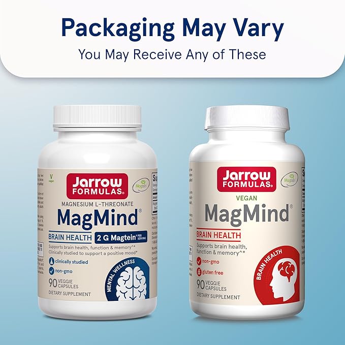 Jarrow Formulas Magnesium L-Threonate MagMind Magtein Magnesium Supplement Brain Supplements for Memory Support 90 Veggie Capsules Up to a 30 Day Supply