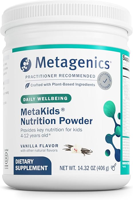 Metagenics MetaKids Nutrition Powder - Kids Multivitamin Powder with Prebiotics DHA Protein &amp Amino Acids* - Complete Protein - Non‑GMO Gluten‑Free