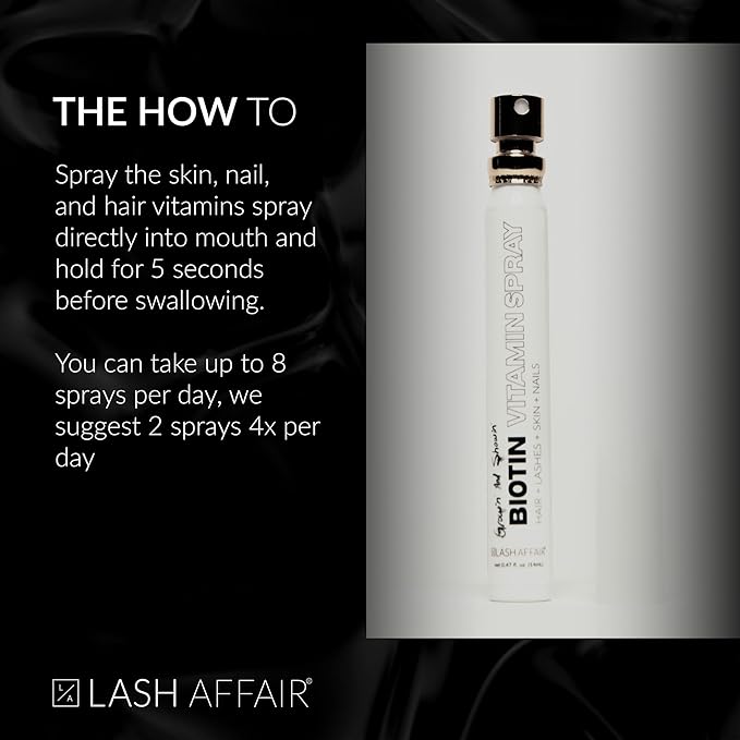 Lash Affair Biotin Supplement Vitamins for Hair Skin and Nails Growth Vegan Biotin Mouth Spray with Vitamin C E Iron and Amino Acids Gluten Free Cruelty-Free Made in the USA