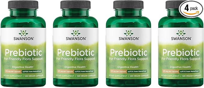 Swanson Prebiotic Fiber Capsules with NutraFlora FOS for Gut-Health-Conscious Adults Seeking Digestive Flora and Immune Support - 750 mg (120 Vegan Capsules 4 Pack)