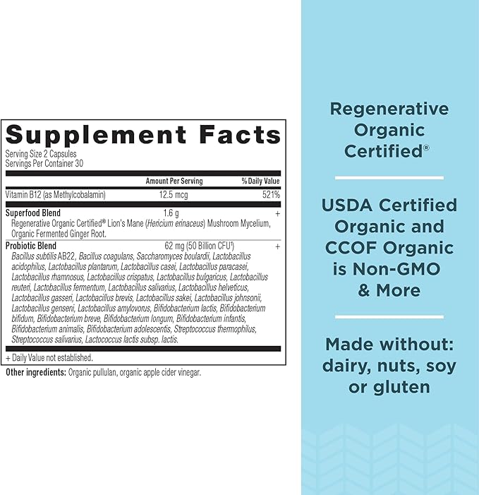 Ancient Nutrition Regenerative Organic Certified Extra Strength Probiotics Capsules 60 Count + Bone Broth Protein Powder Vanilla 20 Servings