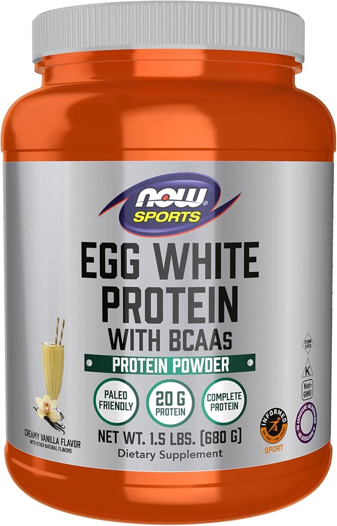 NOW Sports Nutrition Egg White Protein 20 G With BCAAs Creamy Vanilla Powder 1.5-Pound