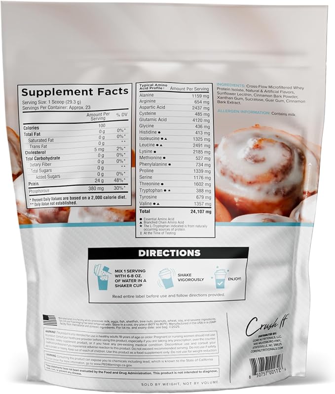 Core Nutritionals ISO Whey Protein Isolate | High-Purity Protein from Whey Isolate | Lean Muscle &amp Recovery Support | 32 Servings (Frosted Cinnamon Bun)