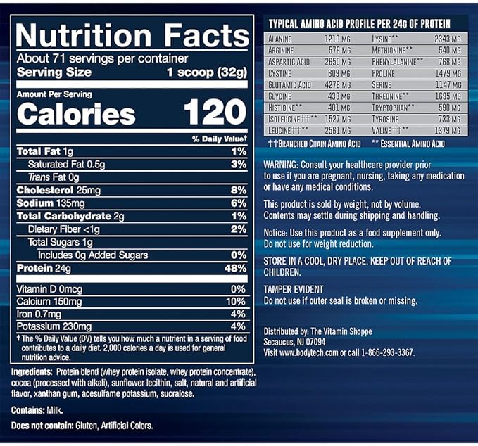 BodyTech Whey Tech Pro 24 Protein Powder - 24g Protein per Serving - Supports Muscle Growth &amp Recovery - Rich Chocolate (5 lb 71 Servings)