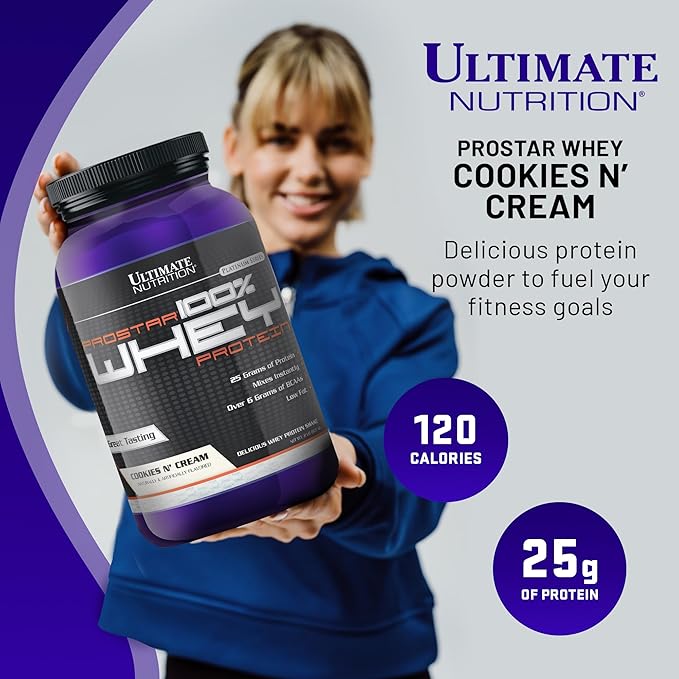 Ultimate Nutrition Prostar Whey Protein Powder Isolate Cookies N Cream - Low Carb High Protein Powder Shake for Muscle Gain &amp Recovery - Low Sodium Low-Fat &amp Keto Friendly - 2 lbs Tub