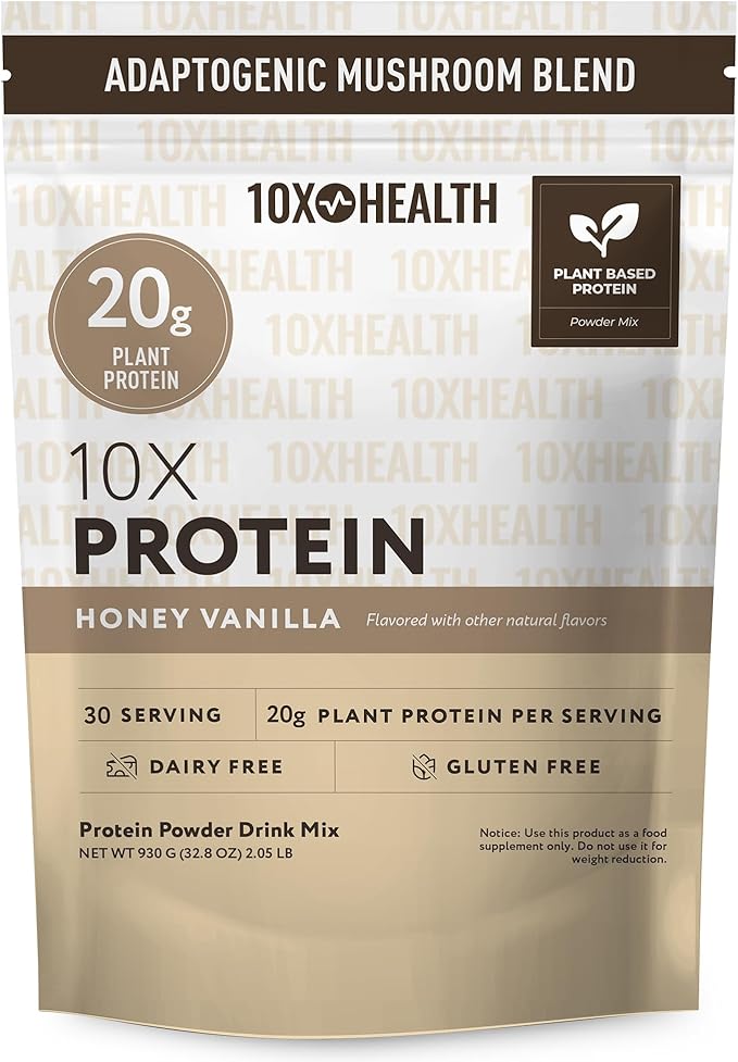 10X Health Vegan Protein Powder - 20g per Serving Plant Based Protein Powder for Muscle Support Strength &amp Nutrition - Dairy-Free &amp Gluten-Free - Honey Vanilla 2.3 lbs 30 Servings